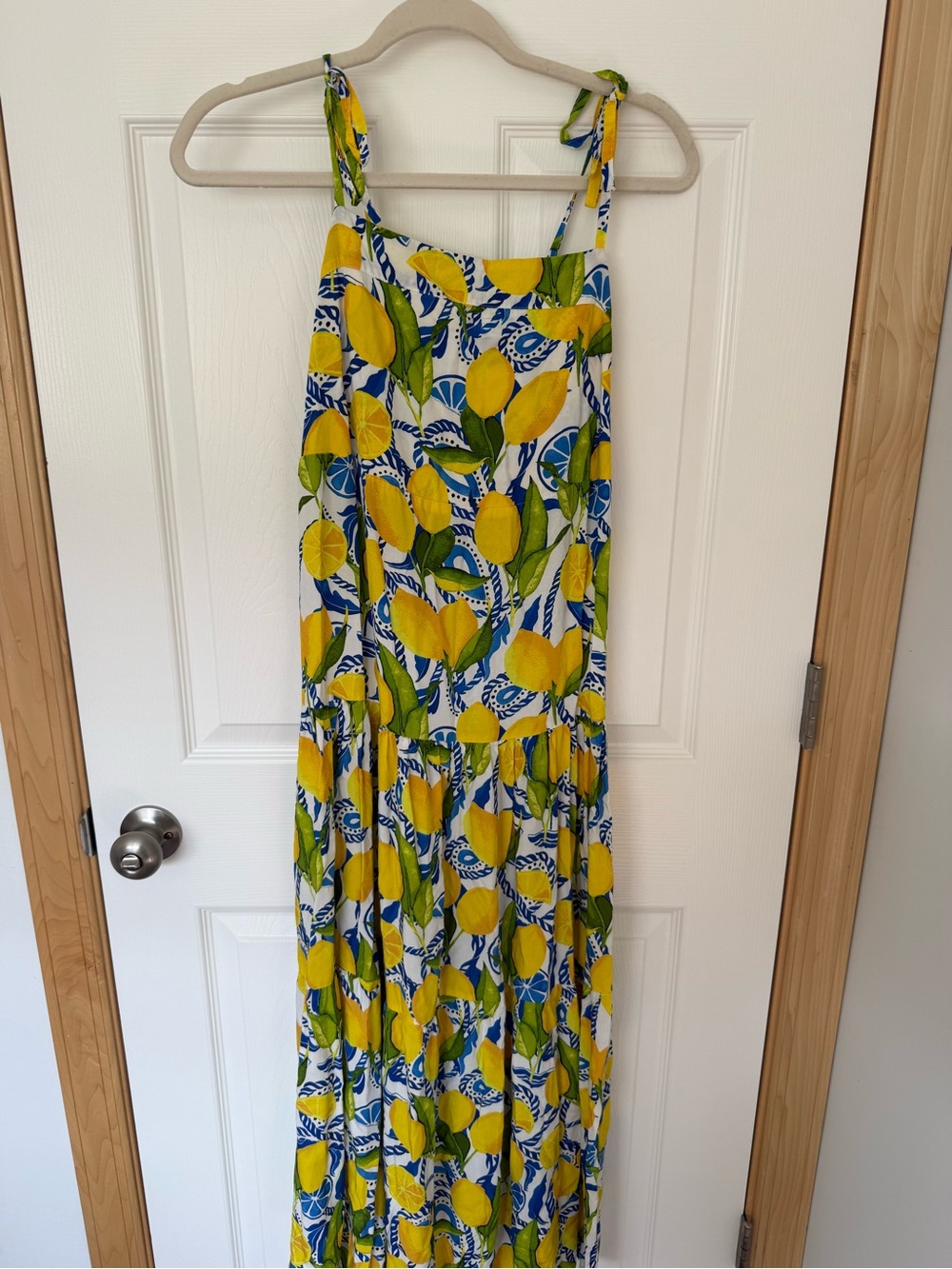 Kenny Flowers Yellow Lemon-Print Tie-Strap Maxi Dress